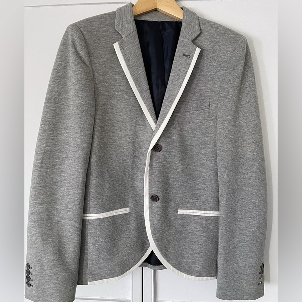 Topman Grey Blazer with White Piping